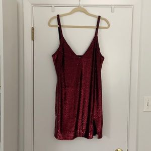 reformation sequin mini dress with slit size L